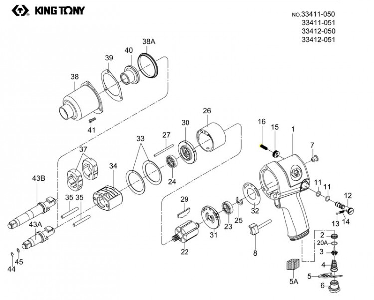 Ремкомплект для гайковерта 33411-050, обойма-цилиндр ротора KING TONY 33411-B26