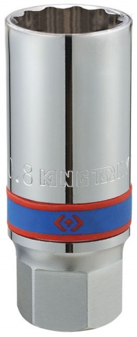 Головка свечная двенадцатигранная 1/2', 21 мм, L = 70 мм, резиновый фиксатор KING TONY 463021R