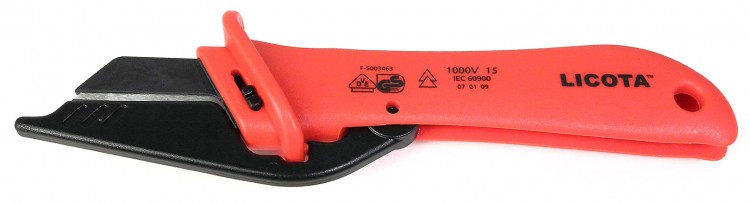 Нож электрика для снятия изоляции VDE 1000В, с откидной защитой AKD-V009