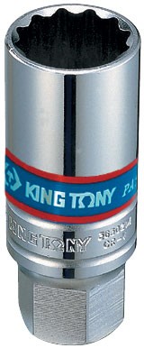 Головка свечная двенадцатигранная 3/8', 21 мм, L = 70 мм, резиновый фиксатор KING TONY 363021